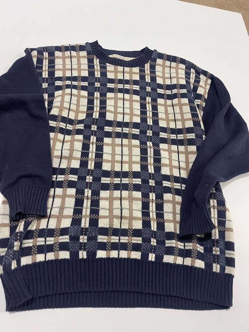 Vintage Crossings Jumper Sweater M 90s Geometric Roundneck Brown Blue